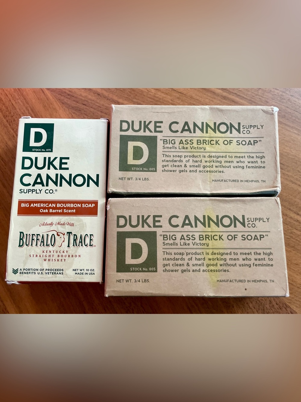 2 3/4 lb Duke Cannon Smells Like Victory and 1 10 oz Buffalo Trace